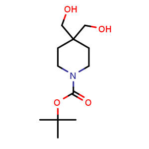 Chemical structure of 1-Boc-4,4-bis(hydroxymethyl)piperidine , CAS 374794-84-0, AChemBlock O28250