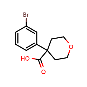 Chemical structure of 4-(3-Bromophenyl)oxane-4-carboxylic acid , CAS 179420-77-0, AChemBlock O28304