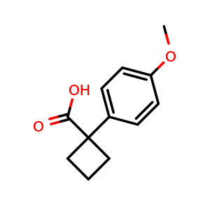Chemical structure of 1-(4-Methoxyphenyl)cyclobutanecarboxylic acid , CAS 50921-37-4, AChemBlock O28331