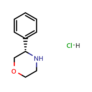 Chemical structure of (3S)-3-Phenyl-morpholine hydrochloride , CAS 1432230-23-3, AChemBlock O28343