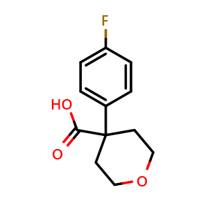 Chemical structure of 4-(4-Fluorophenyl)oxane-4-carboxylic acid , CAS 473706-11-5, AChemBlock O28426