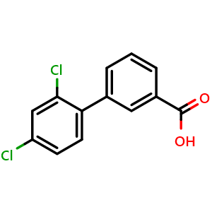 Chemical structure of 2',4'-Dichlorobiphenyl-3-carboxylic acid , CAS 380228-58-0, AChemBlock O28458