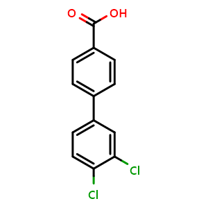 Chemical structure of 3',4'-Dichloro-4-biphenylcarboxylic acid , CAS 7111-64-0, AChemBlock O28459