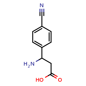 Chemical structure of 3-Amino-3-(4-cyanophenyl)propionic acid , CAS 80971-95-5, AChemBlock O28473