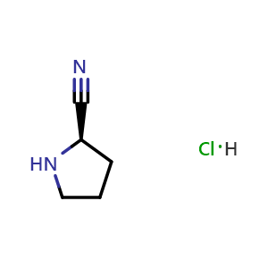 Chemical structure of (R)-2-Pyrrolidinecarbonitrile hydrochloride , CAS 675602-84-3, AChemBlock O28475