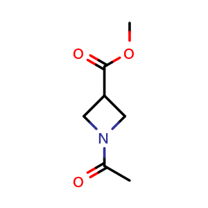 Chemical structure of 1-Acetyl-3-azetidinecarboxylic acid methyl ester , CAS 1353953-76-0, AChemBlock O28479