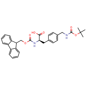 Chemical structure of 4-[(Boc-amino)methyl]-N-Fmoc-D-phenylalanine , CAS 268731-06-2, AChemBlock O28513