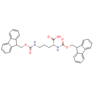 Chemical structure of N,N'-Bis-Fmoc-D-ornithine , CAS 246165-22-0, AChemBlock O28646