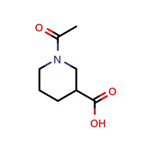 Chemical structure of 1-Acetyl-3-piperidinecarboxylic acid , CAS 2637-76-5, AChemBlock O28694