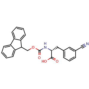Chemical structure of Fmoc-3-Cyano-D-phenylalanine , CAS 205526-37-0, AChemBlock O28707