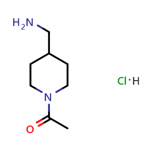 Chemical structure of 1-Acetyl-4-piperidinemethanamine hydrochloride , CAS 173337-02-5, AChemBlock O28756
