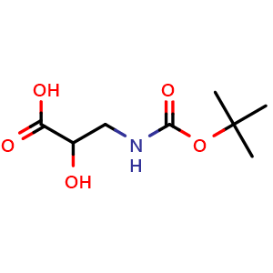 Chemical structure of Boc-3-amino-2-hydroxypropionic acid , CAS 218916-64-4, AChemBlock O28804
