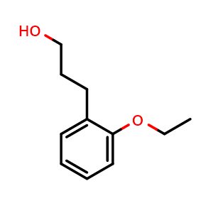 Chemical structure of 2-Ethoxy-benzenepropanol , CAS 1057671-43-8, AChemBlock O28814