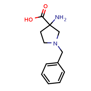 Chemical structure of 3-Amino-1-benzyl-pyrrolidine-3-carboxylic acid , CAS 145602-87-5, AChemBlock O28848