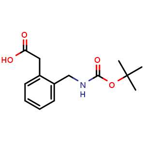 Chemical structure of 2-[(Boc-amino)methyl]benzeneacetic acid , CAS 40851-66-9, AChemBlock O28913