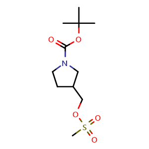 Chemical structure of 1-Boc-3-[(Methanesulfonyloxy)methyl]pyrrolidine , CAS 141699-56-1, AChemBlock O28927