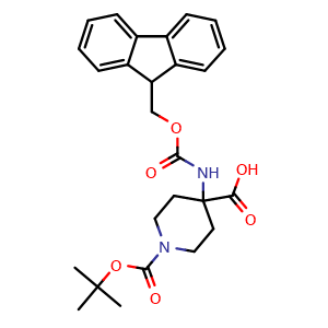 Chemical structure of 1-Boc-4-(Fmoc-amino)-4-piperidinecarboxylic acid , CAS 183673-66-7, AChemBlock O28957