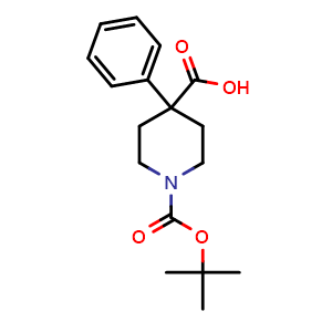 Chemical structure of 1-Boc-4-phenyl-piperidine-4-carboxylic acid , CAS 167262-68-2, AChemBlock O28972