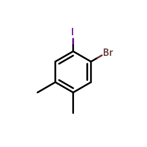 Chemical structure of 1-Bromo-4,5-dimethyl-2-iodobenzene , CAS 96843-22-0, AChemBlock O29000