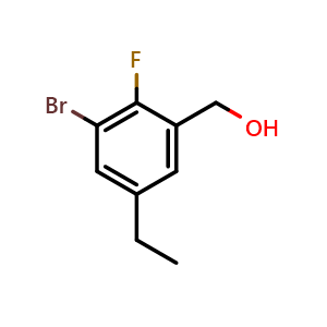 Chemical structure of 3-Bromo-5-ethyl-2-fluorobenzyl alcohol , CAS 1898027-36-5, AChemBlock O29027