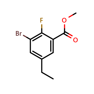 Chemical structure of Methyl 3-bromo-5-ethyl-2-fluorobenzoate , CAS 2092488-94-1, AChemBlock O29030