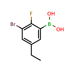 Chemical structure of 3-Bromo-5-ethyl-2-fluorophenylboronic acid , CAS 2121512-65-8, AChemBlock O29031