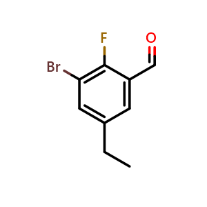 Chemical structure of 3-Bromo-5-ethyl-2-fluorobenzaldehyde , CAS 891844-09-0, AChemBlock O29070