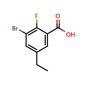 Chemical structure of 3-Bromo-5-ethyl-2-fluorobenzoic acid , CAS 1892248-37-1, AChemBlock O29073