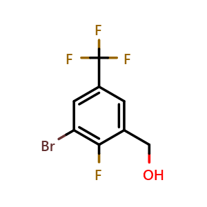 Chemical structure of 3-Bromo-2-fluoro-5-(trifluoromethyl)benzyl alcohol , CAS 2092564-68-4, AChemBlock O29076