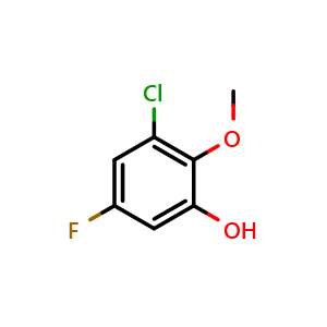 Chemical structure of 3-Chloro-5-fluoro-2-methoxyphenol , CAS 1783971-79-8, AChemBlock O29104