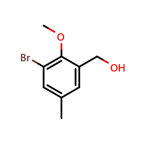 Chemical structure of 3-Bromo-2-methoxy-5-methylbenzyl alcohol , CAS 86259-91-8, AChemBlock O29138