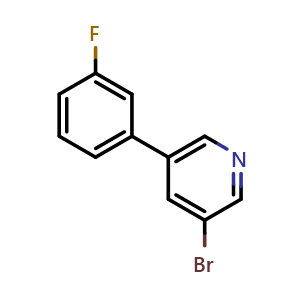 Chemical structure of 3-Bromo-5-(3-fluorophenyl)-pyridine , CAS 1276123-21-7, AChemBlock O29144