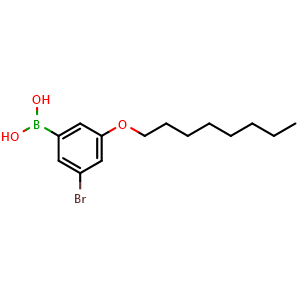 Chemical structure of 3-Bromo-5-octyloxyphenylboronic acid , CAS 2121512-47-6, AChemBlock O29198