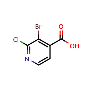 Chemical structure of 3-Bromo-2-chloropyridine-4-carboxylic acid , CAS 1214323-32-6, AChemBlock O29217
