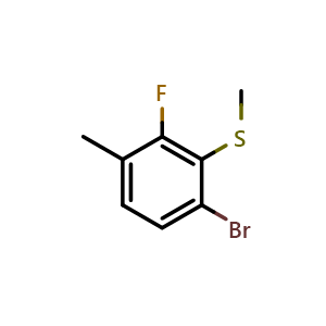 Chemical structure of 1-Bromo-3-fluoro-4-methyl-2-(methylsulfanyl)benzene , CAS 2121513-16-2, AChemBlock O29235