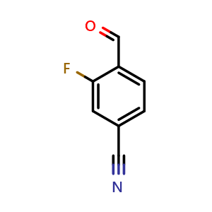 Chemical structure of 2-Fluoro-4-cyanobenzaldehyde , CAS 105942-10-7, AChemBlock O29238