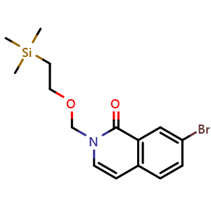 Chemical structure of 2-((2-(trimethylsilyl)ethoxy)methyl)-7-bromoisoquinolin-1(2H)-one , CAS 1337880-08-6, AChemBlock O29257