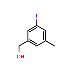 Chemical structure of (3-iodo-5-methylphenyl)methanol , CAS 937638-61-4, AChemBlock O29298