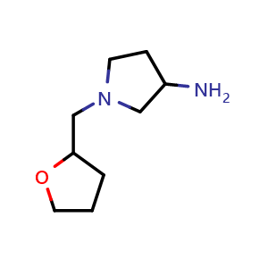 Chemical structure of 1-((tetrahydrofuran-2-yl)methyl)pyrrolidin-3-amine , CAS 1096325-27-7, AChemBlock O29300