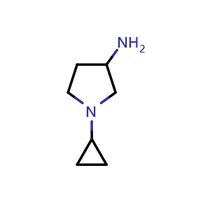 Chemical structure of 1-cyclopropylpyrrolidin-3-amine , CAS 936221-78-2, AChemBlock O29304