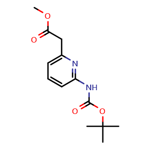 Chemical structure of tert-butyl 6-((methoxycarbonyl)methyl)pyridin-2-ylcarbamate , CAS 1260879-98-8, AChemBlock O29339