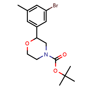 Chemical structure of tert-butyl 2-(3-bromo-5-methylphenyl)morpholine-4-carboxylate , CAS 1956366-19-0, AChemBlock O29345