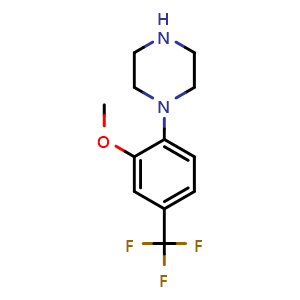 Chemical structure of 1-(4-(trifluoromethyl)-2-methoxyphenyl)piperazine , CAS 1121600-45-0, AChemBlock O29359