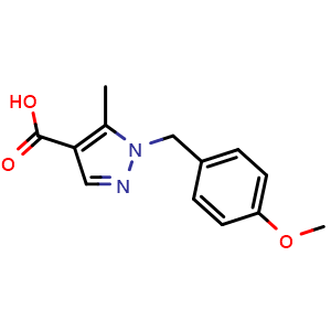 Chemical structure of 1-(4-methoxybenzyl)-5-methyl-1H-pyrazole-4-carboxylic acid , CAS 1344045-75-5, AChemBlock O29370