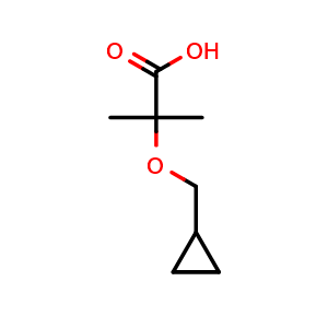 Chemical structure of 2-(cyclopropylmethoxy)-2-methylpropanoic acid , CAS 1250535-65-9, AChemBlock O29379