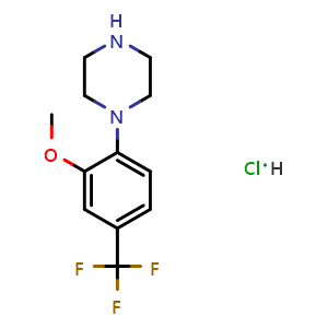 Chemical structure of 1-(4-(trifluoromethyl)-2-methoxyphenyl)piperazine hydrochloride , CAS 1416714-20-9, AChemBlock O29393