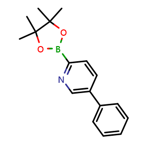 Chemical structure of 2-(4,4,5,5-tetramethyl-1,3,2-dioxaborolan-2-yl)-5-phenylpyridine , CAS 1946760-47-9, AChemBlock O29396
