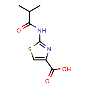 Chemical structure of 2-(isobutyramido)thiazole-4-carboxylic acid , CAS 1082130-43-5, AChemBlock O29398