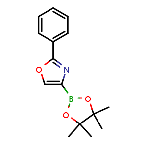 Chemical structure of 4-(4,4,5,5-tetramethyl-1,3,2-dioxaborolan-2-yl)-2-phenyloxazole , CAS 885669-16-9, AChemBlock O29408