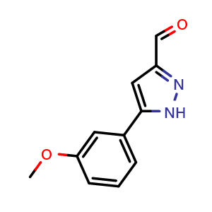 Chemical structure of 5-(3-Methoxyphenyl)-1H-pyrazole-3-carbaldehyde , CAS 1257864-16-6, AChemBlock O29412